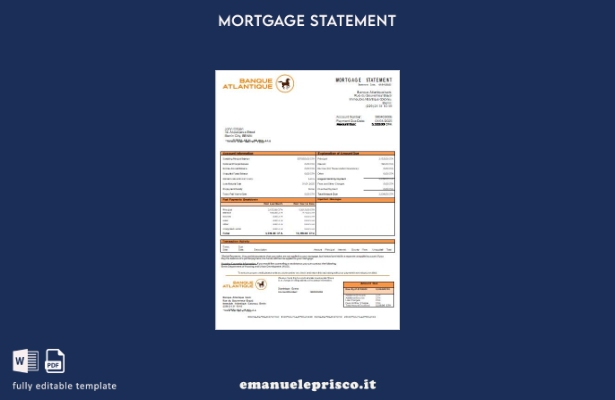 modello di estratto conto del mutuo bancario Benin Banque Atlantique in stile ve